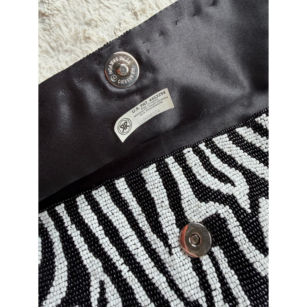 Cache Vintage Y2K Beaded Baguette Shoulder Bag Zebra Geometric Animal Print - Picture 13 of 16